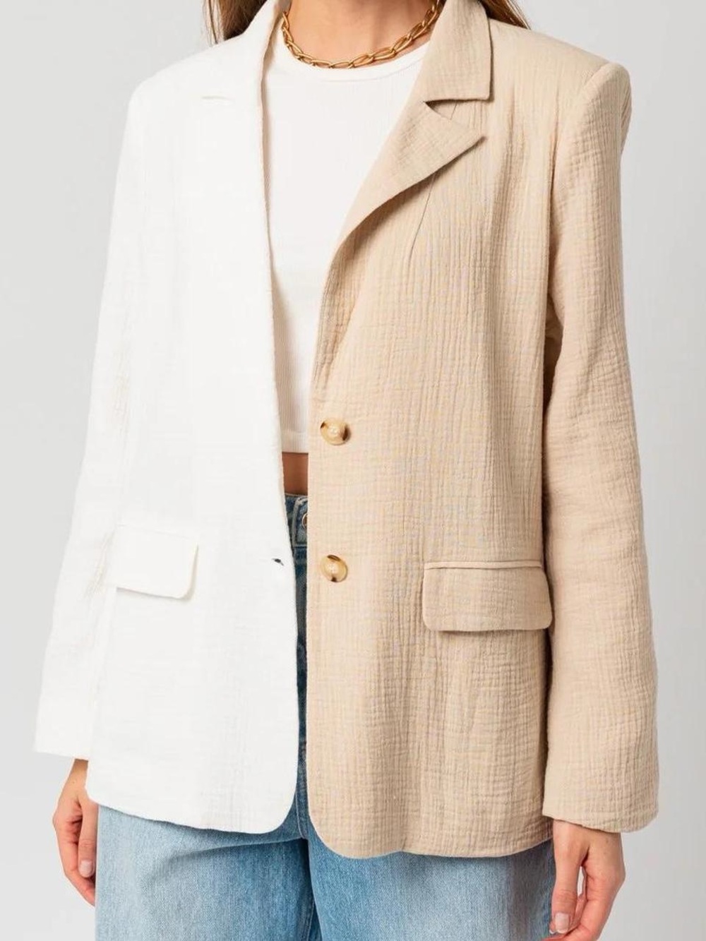 Le Lis Color-Block Crinkle Blazer